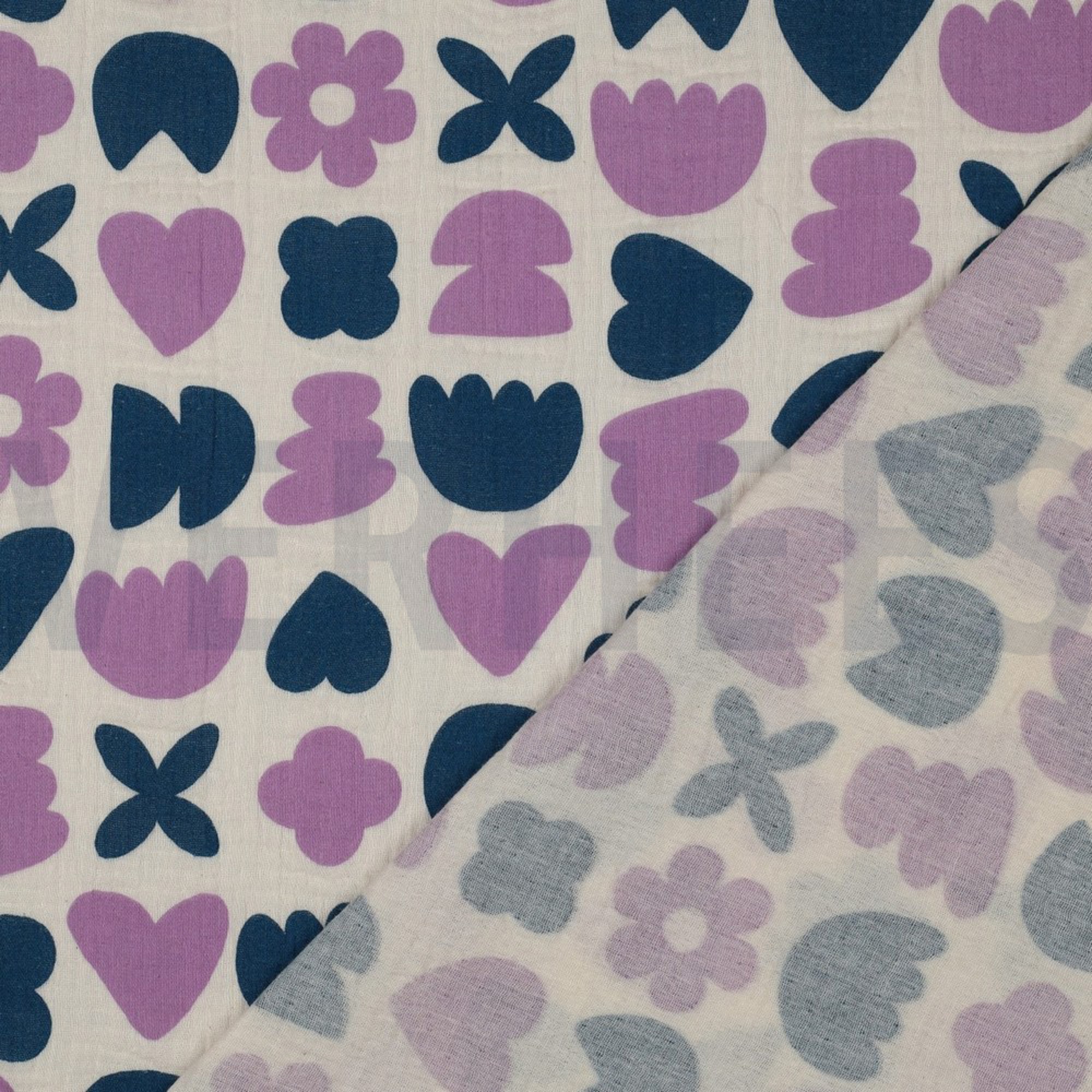 DOUBLE GAUZE GOTS NATURAL LOVE SHAPES NATURAL/ PETROL (high resolution) #4