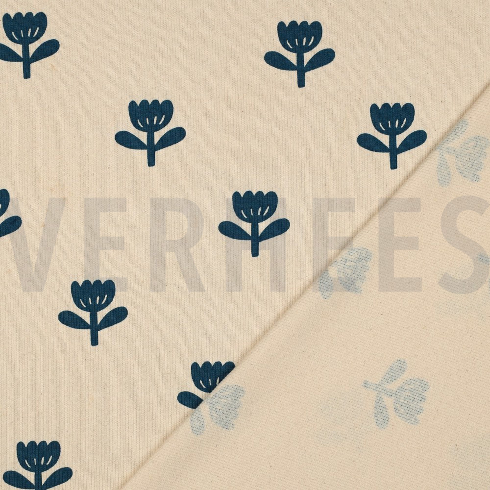 RIB JERSEY GOTS NATURAL FLOWERS NATURAL/ PETROL (high resolution) #4