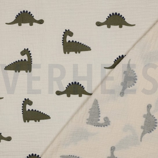 DOUBLE GAUZE GOTS NATURAL DINOSAURS NATURAL #7