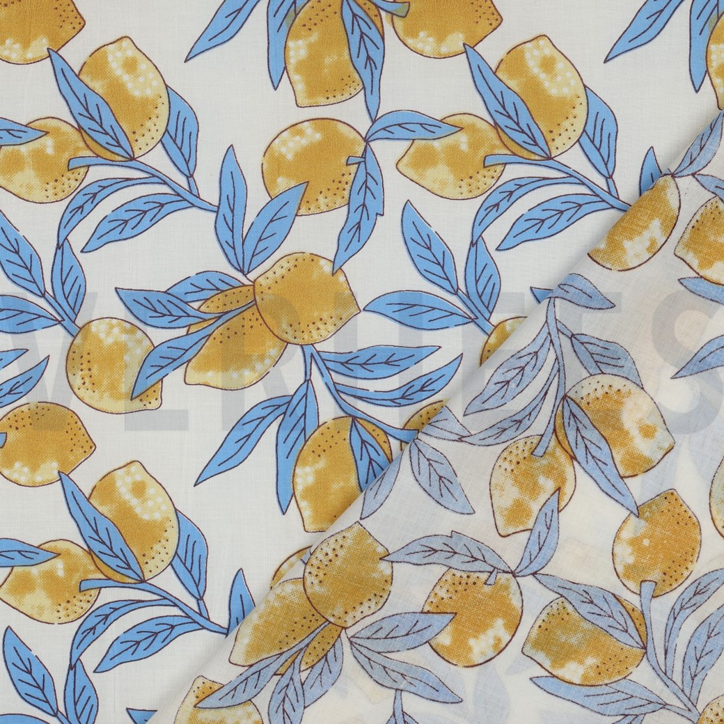 HANDCRAFTED BLOCK-PRINTED COTTON LEMONS WHITE #4