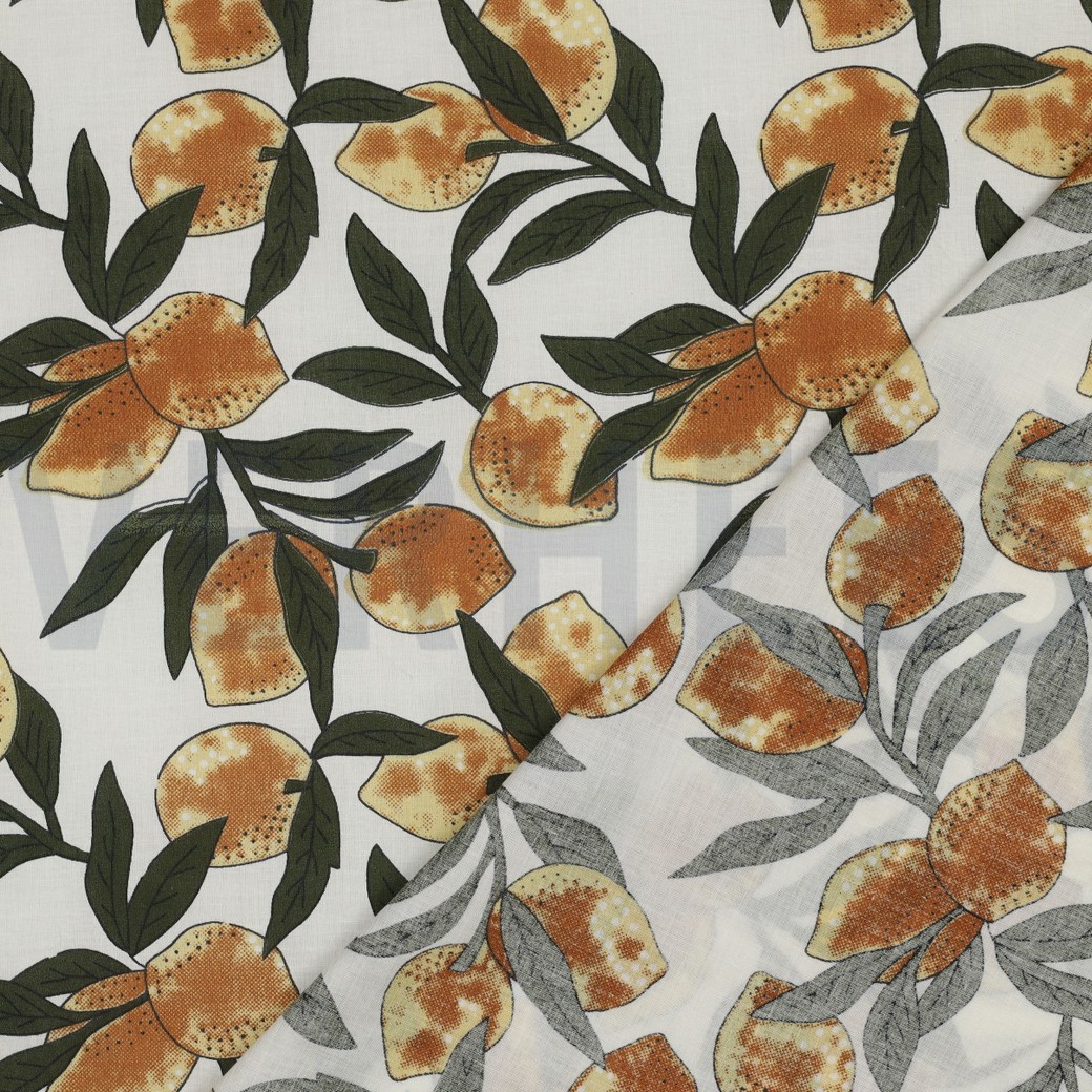 HANDCRAFTED BLOCK-PRINTED COTTON LEMONS WHITE #4