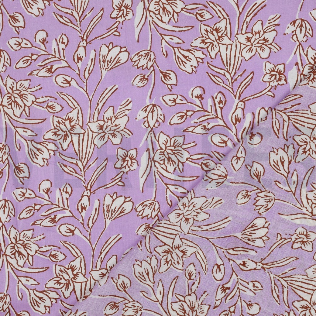 HANDCRAFTED BLOCK-PRINTED COTTON FLOWERS LILAC #4