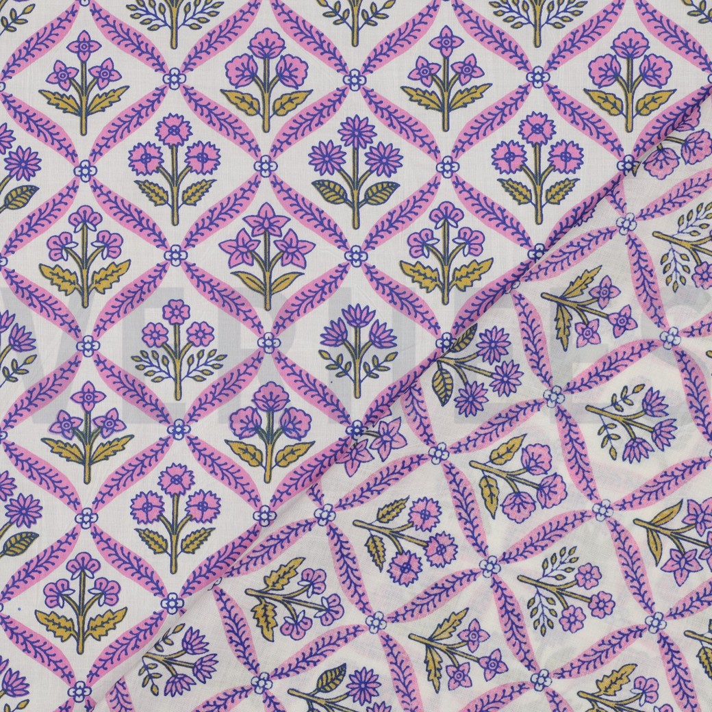 HANDCRAFTED BLOCK-PRINTED COTTON FLOWERS WHITE #4