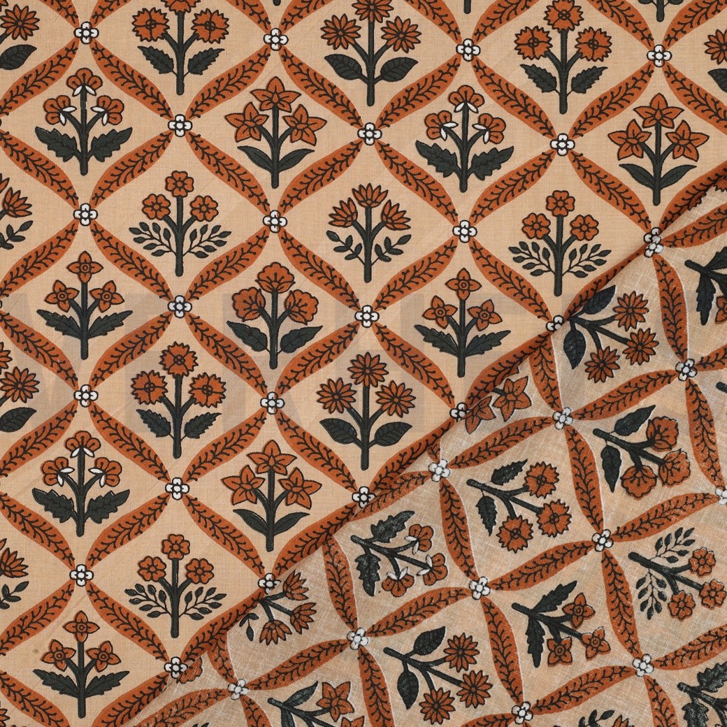 HANDCRAFTED BLOCK-PRINTED COTTON FLOWERS CAMEL #4