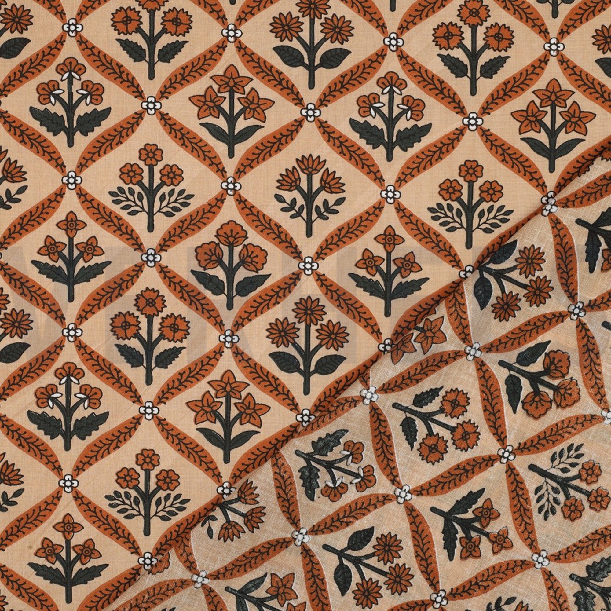 HANDCRAFTED BLOCK-PRINTED COTTON FLOWERS CAMEL (high resolution) #4