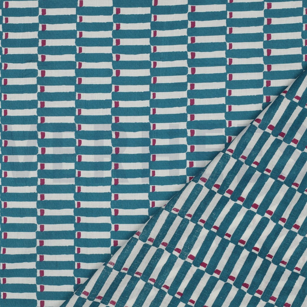 HANDCRAFTED BLOCK-PRINTED COTTON GEOMETRIC PETROL #4