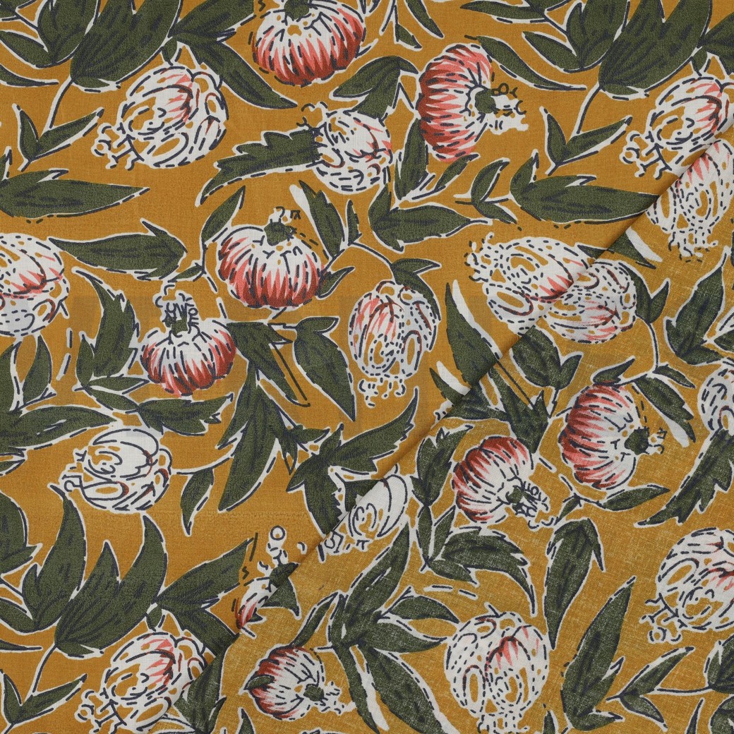 HANDCRAFTED BLOCK-PRINTED COTTON FLOWERS OCHRE #4