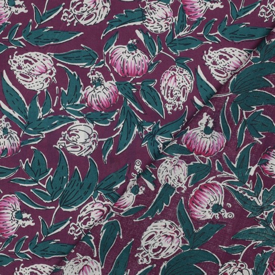HANDCRAFTED BLOCK-PRINTED COTTON FLOWERS AUBERGINE #7