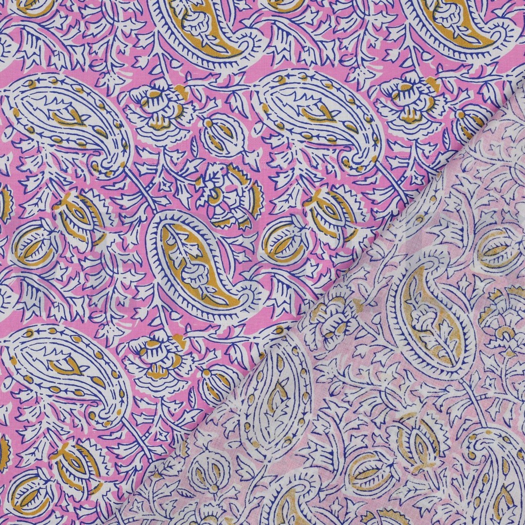 HANDCRAFTED BLOCK-PRINTED COTTON PAISLEY PINK #4