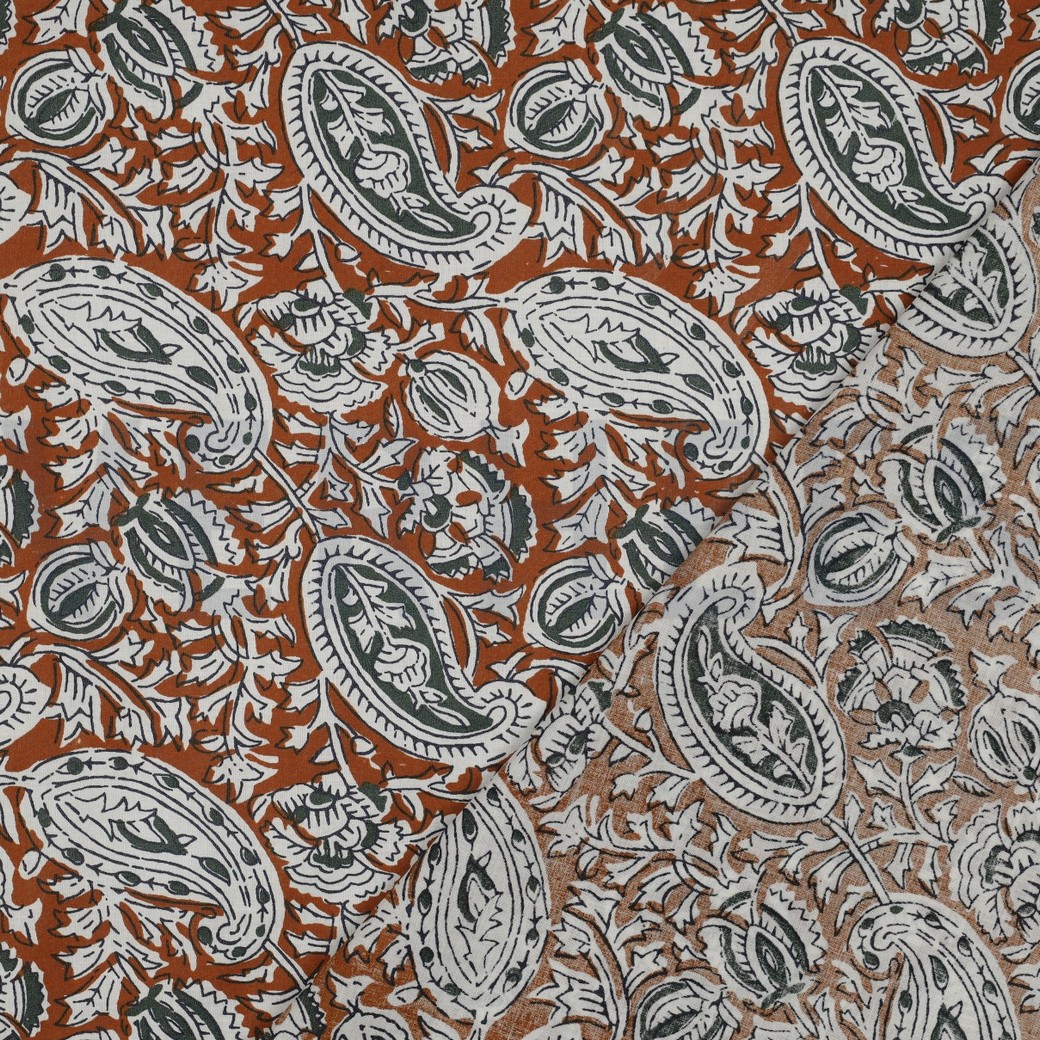 HANDCRAFTED BLOCK-PRINTED COTTON PAISLEY COGNAC #4