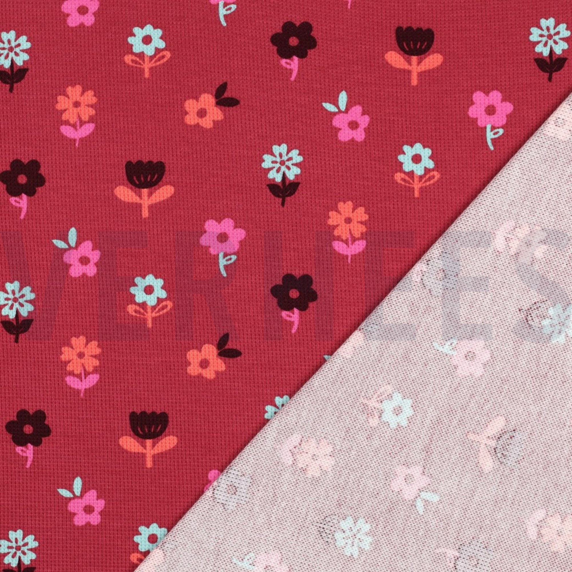 WAFFLE JERSEY FLOWERS DARK RED (high resolution) #4