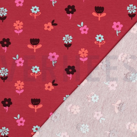 WAFFLE JERSEY FLOWERS DARK RED #7