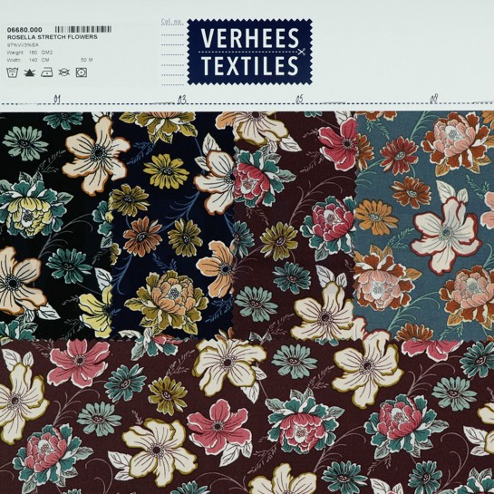 VISKOSE ROSELLA STRETCH BLUMEN SCHWARZ #7