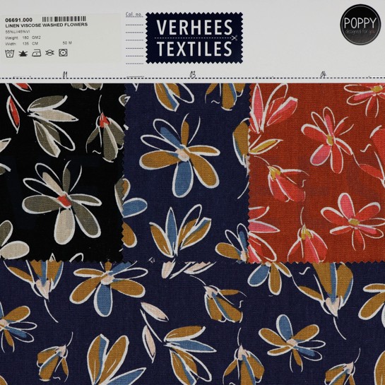 LINEN VISCOSE WASHED FLOWERS BRICK #7