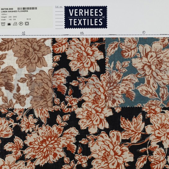 LINNEN GEWASSEN BLOEMEN MARINEBLAUW #7