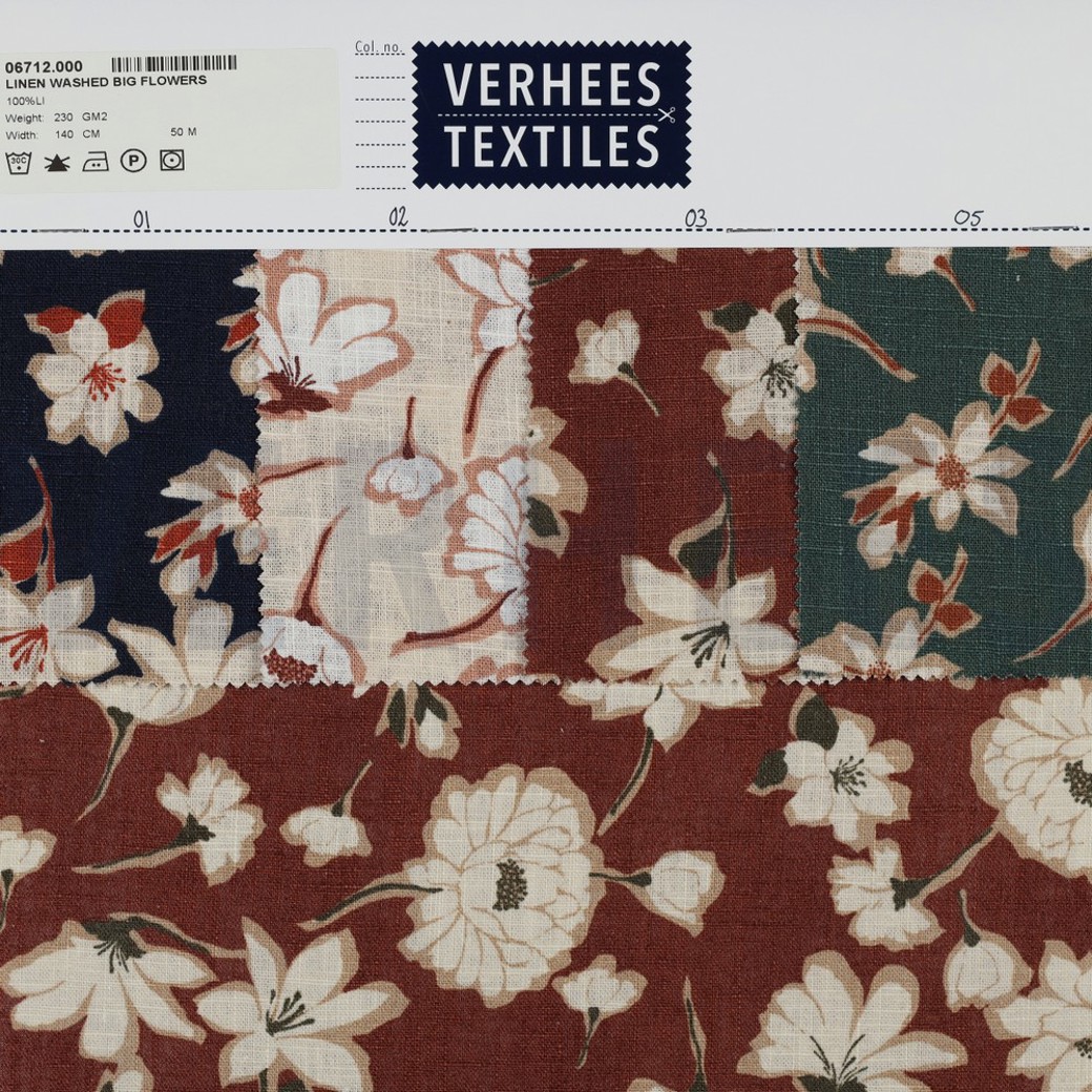 LINEN WASHED BIG FLOWERS LIGHT SAND #4