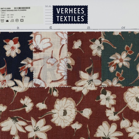 LEINEN GEWASCHEN GROSSE BLUMEN ROUGE #7