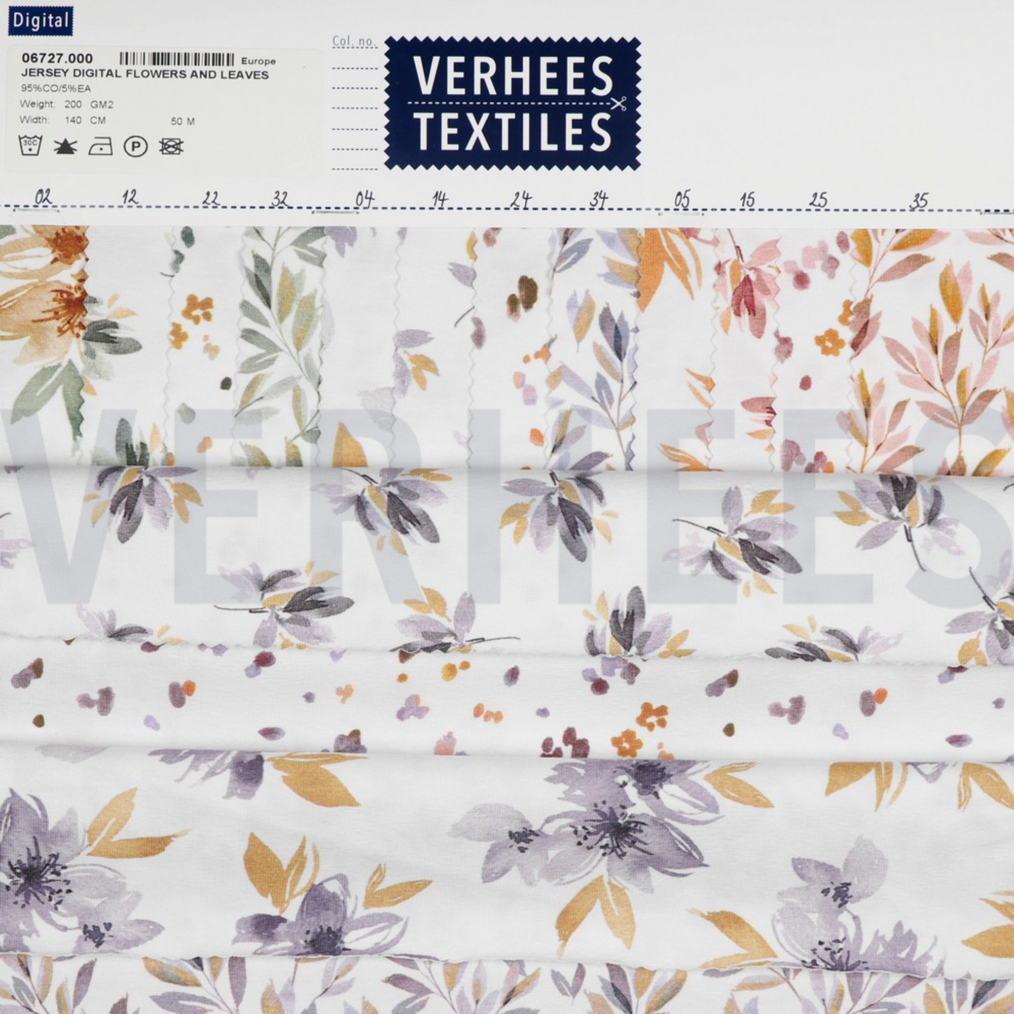 JERSEY DIGITAL FLOWERS AND LEAVES WHITE/OLD BLUSH (high resolution) #4