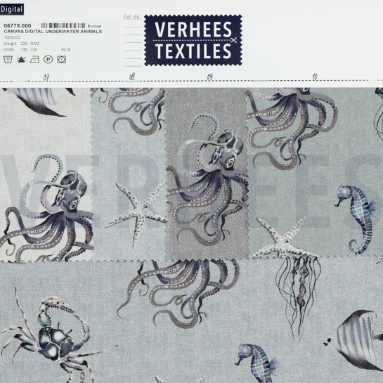 CANVAS DIGITAL UNDERWATER ANIMALS LINEN - LOOK  BLUE #7