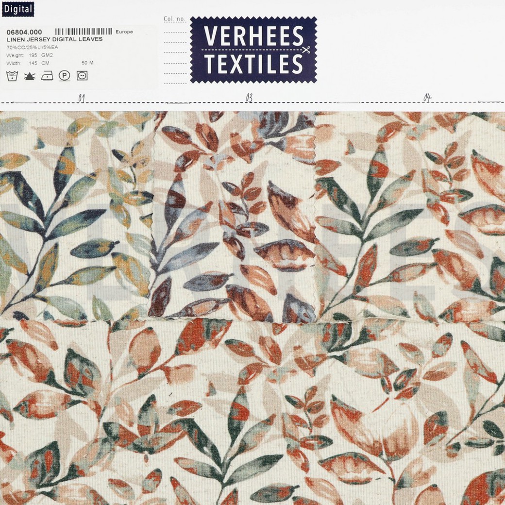 LINEN JERSEY DIGITAL LEAVES OLD GREEN/ OCHRE #4
