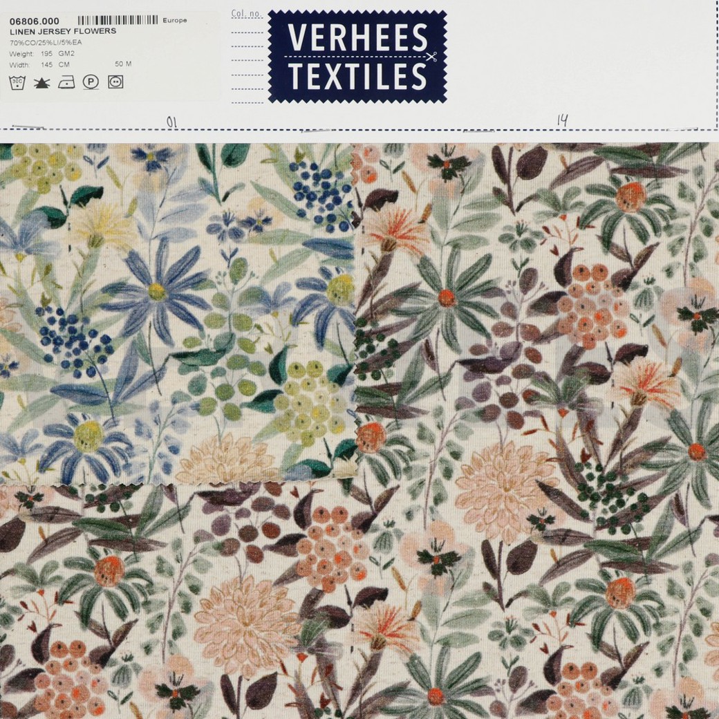LINEN JERSEY DIGITAL FLOWERS ECRU/BLUE #4
