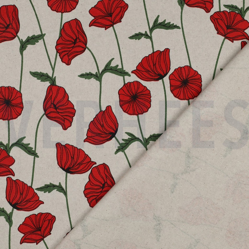 COATED CANVAS LINEN LOOK POPPY FLOWERS NATURAL #4