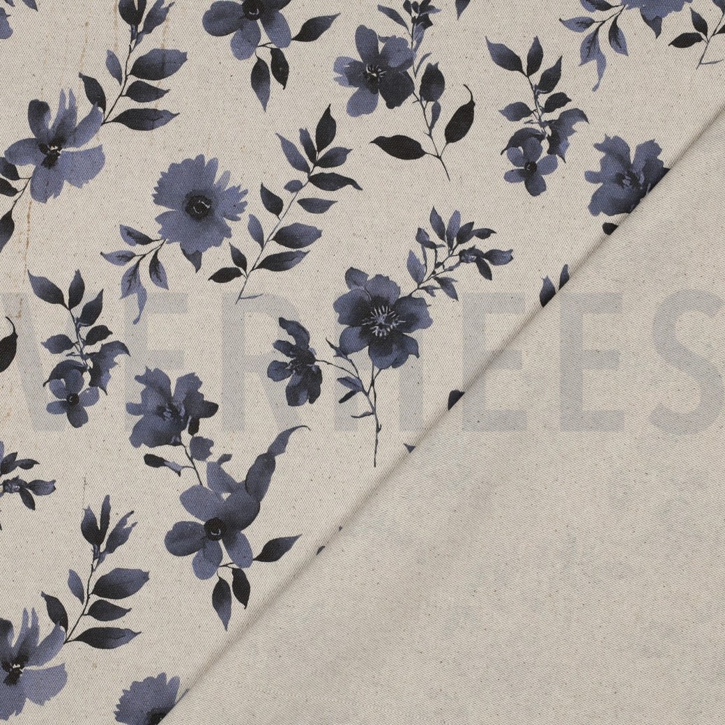 CANVAS LINEN LOOK DIGITAL FLOWERS NATURAL #4