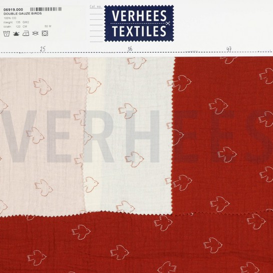 DOUBLE GAUZE VOGELS LICHT ZALM #7