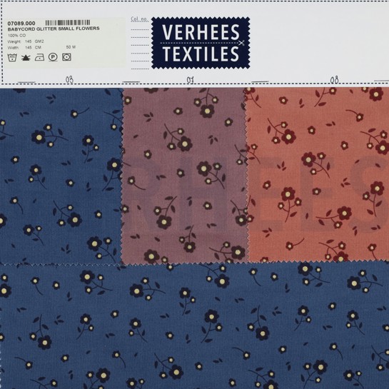 FEINCORD GLITZER KLEINE BLUMEN BLUSH #7