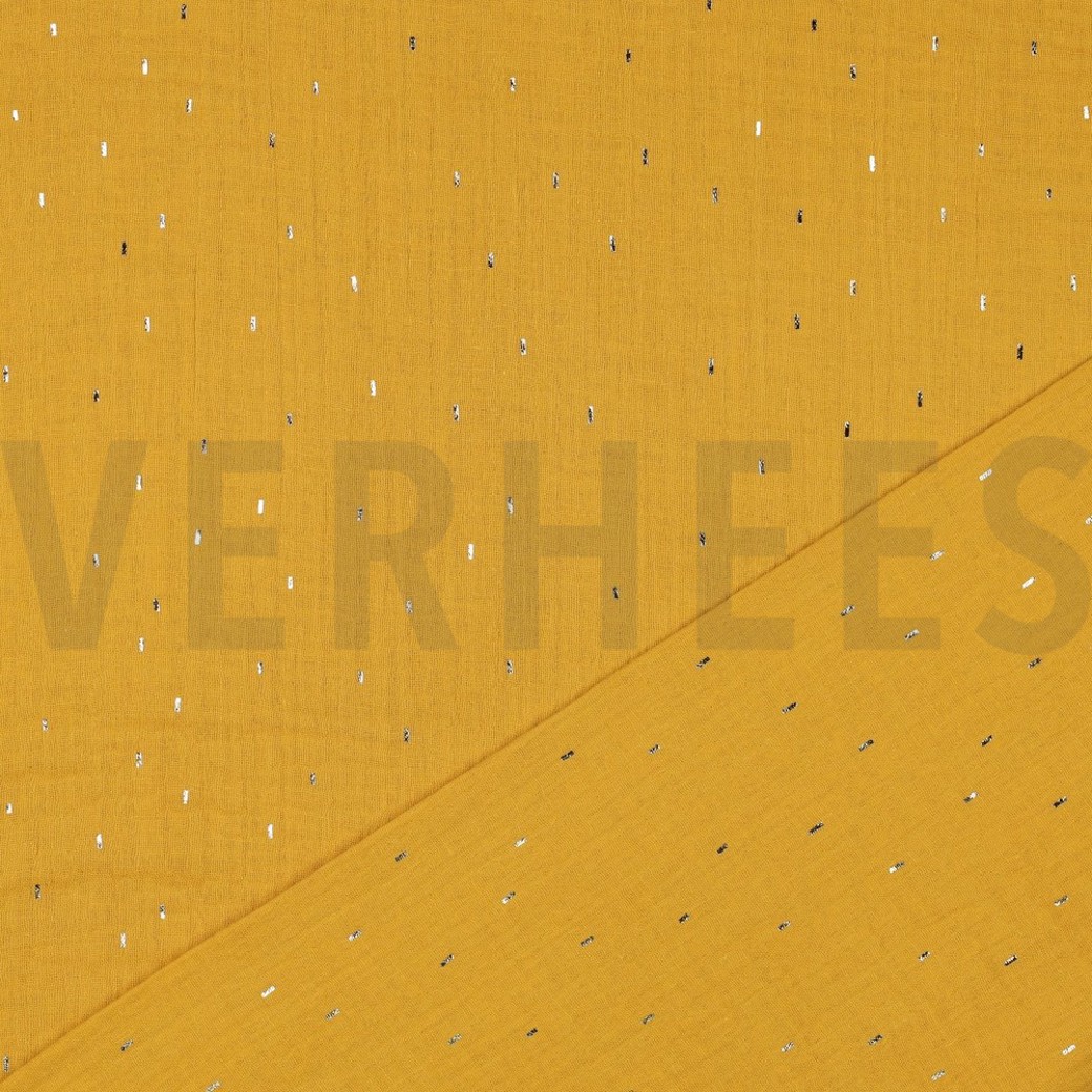 DOUBLE GAUZE FOIL STRIPES OCHRE/GOLD #4