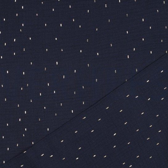 DOUBLE GAZE DE COTON FOIL RAYURES BLEU MARINE / OR #7