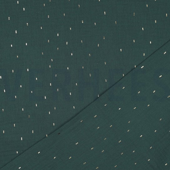 DOUBLE GAUZE FOLIE STREPEN DONKERGROEN / GOUD #7