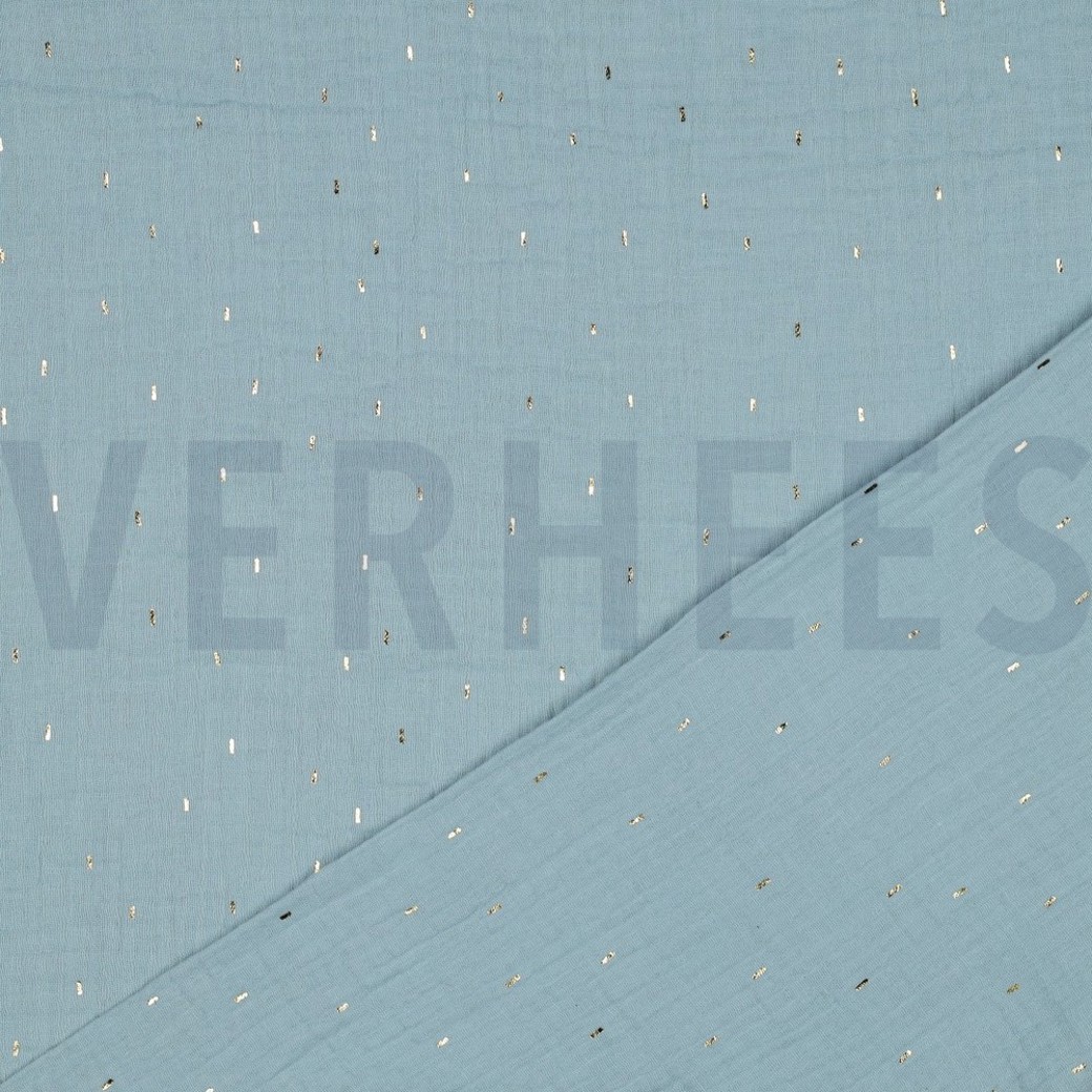 DOUBLE GAUZE FOIL STRIPES CYAN/GOLD #4