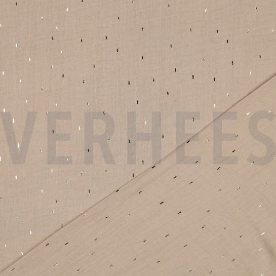 DOUBLE GAUZE FOLIE STREPEN BEIGE / GOUD #7