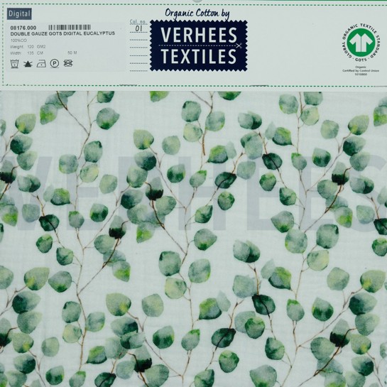 DOUBLE GAUZE GOTS DIGITAL EUCALYPTUS WHITE #7