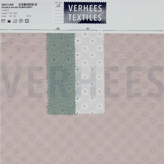 DOUBLE GAUZE EMBROIDERY BLOEMEN ZACHTROZE/OUDROZE #7