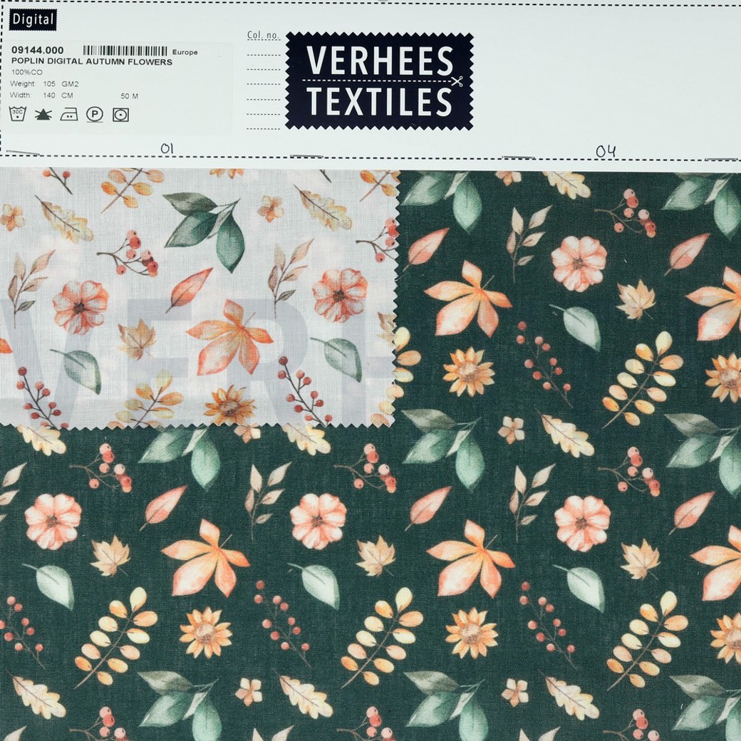 POPLIN DIGITAL AUTUMN FLOWERS WHITE #4