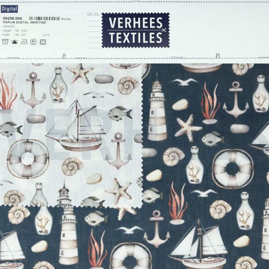 KATOENEN POPLIN DIGITAAL MARITIEM WIT #7