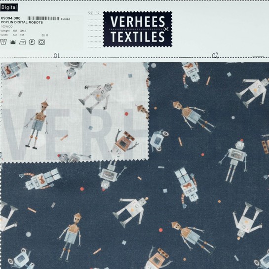 BAUMWOLLE POPELINE DIGITAL ROBOTER MARINEBLAU #7