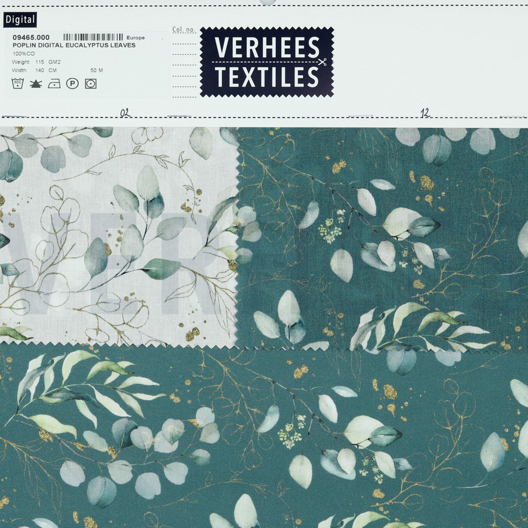 FINE POPLIN DIGITAL EUCALYPTUS LEAVES OLD GREEN #4