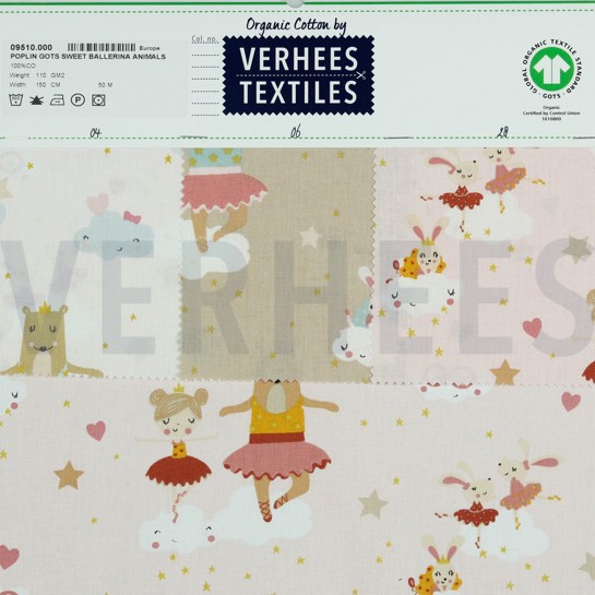 POPLIN GOTS SWEET BALLERINA ANIMALS POWDER #7