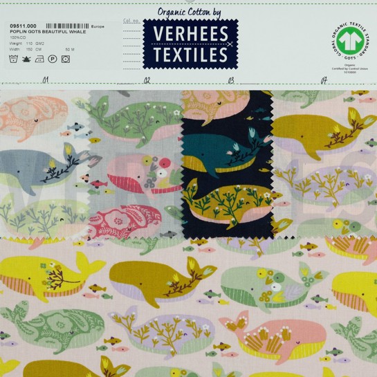 POPLIN GOTS BEAUTIFUL WHALE LIGHT ROSE #7