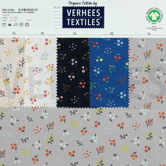 POPLIN GOTS SMALL FLOWERS COBALT #7