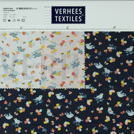 POPELINE DE COTON OISEAUX ROSE PÂLE #7