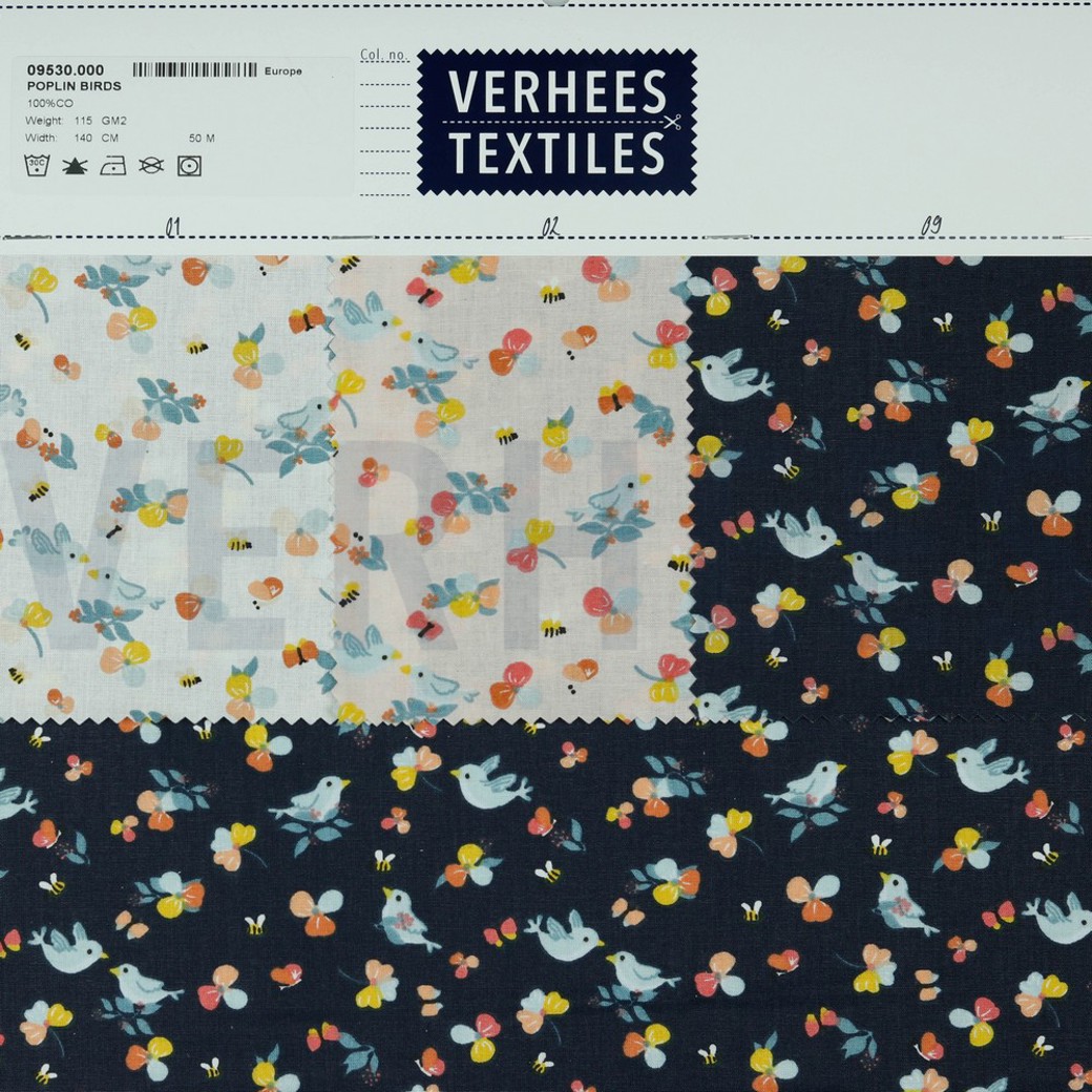 POPLIN BIRDS NAVY #4