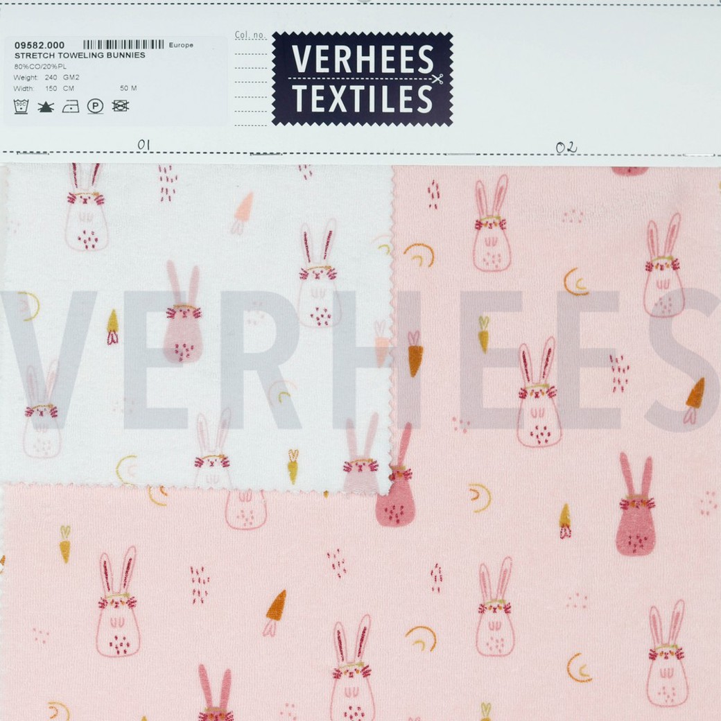 STRETCH TOWELLING BUNNIES LIGHT ROSE #4