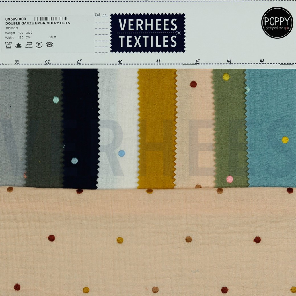 DOUBLE GAUZE EMBROIDERY DOTS OCHRE #4