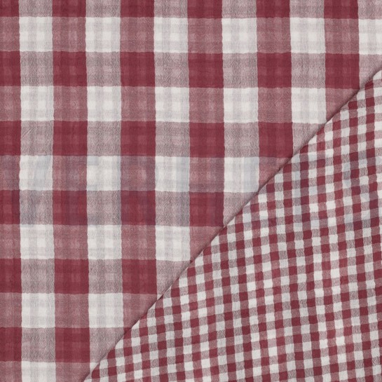 DOUBLE GAZE DE COTON DOUBLE FACE CARREAUX BOIS DE ROSE #7
