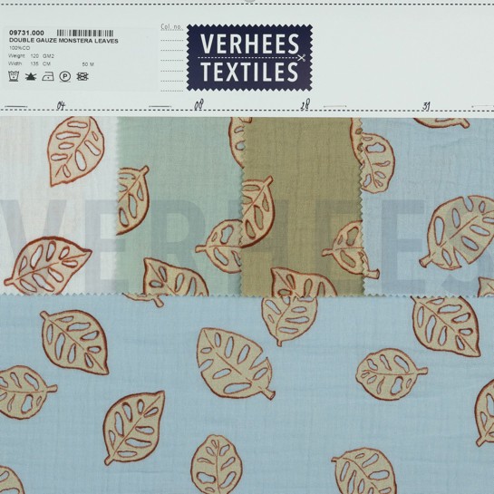 MUSSELIN MONSTERA BLÄTTER HELLBLAU #7