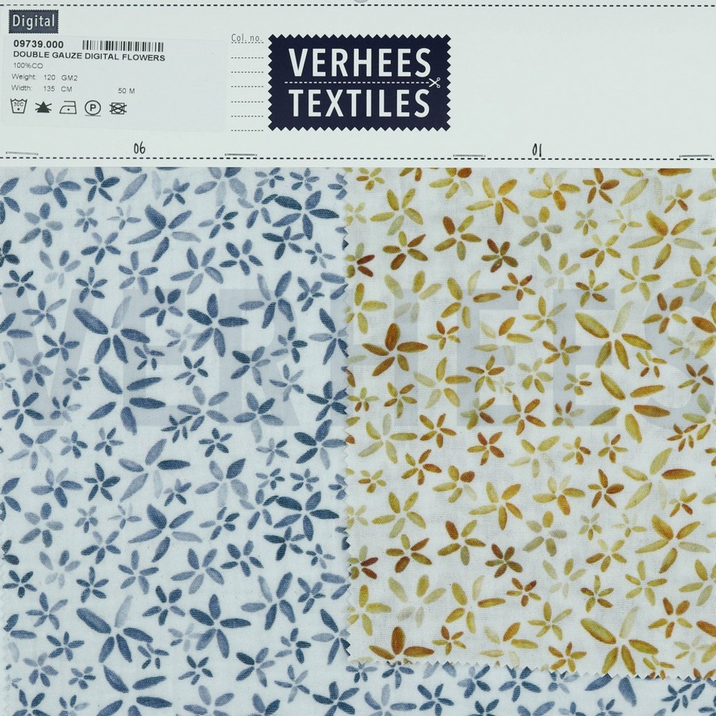 DOUBLE GAUZE DIGITAL FLOWERS WHITE/COGNAC #4